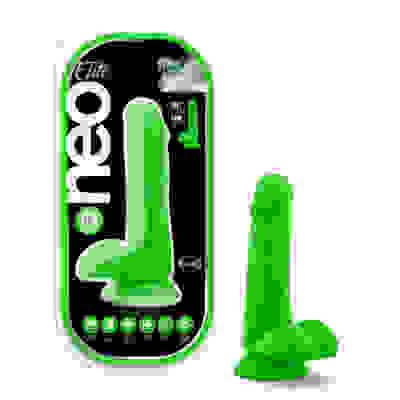 Neo Elite - 6 Inch Silicone Dual Density Cock  With Balls - Neon Green