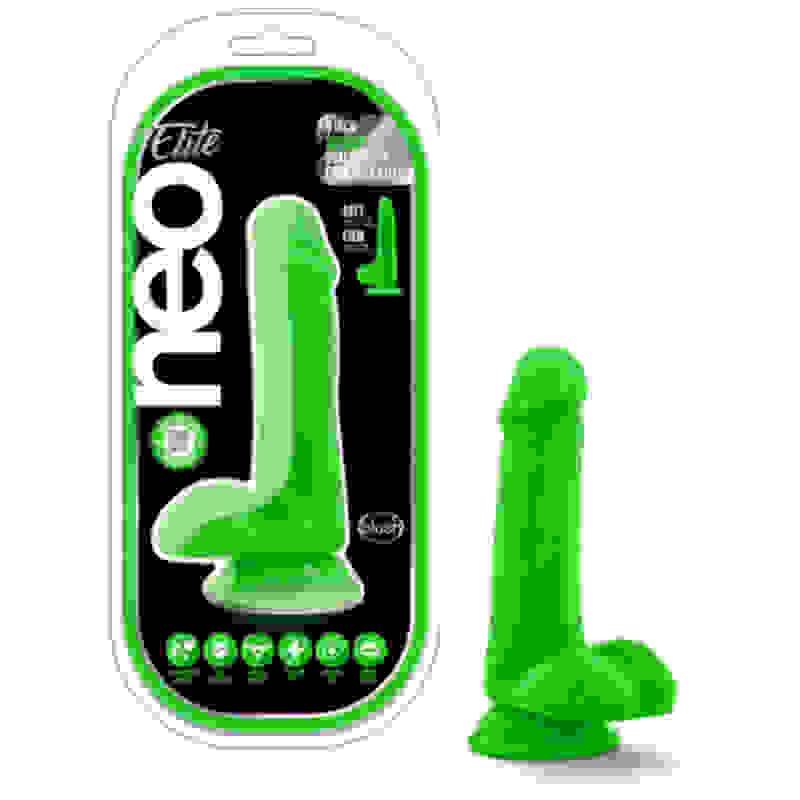 Neo Elite - 6 Inch Silicone Dual Density Cock  With Balls - Neon Green