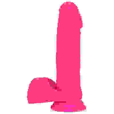 Neo Elite - 8 Inch Silicone Dual Density Cock With Balls - Neon Pink