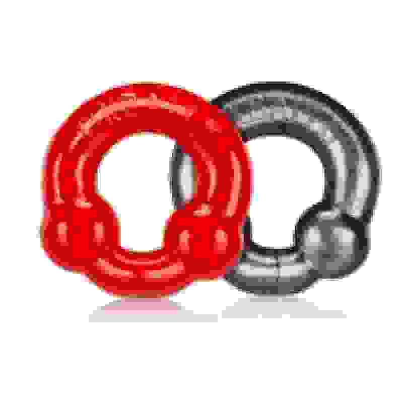 Ultraballs 2-Piece Cockring Set - Steel & Red