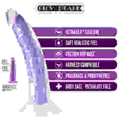 Neo Elite Glow in the Dark - Light - 7 Inch Silicone Dual Density Dildo - Neon Purple