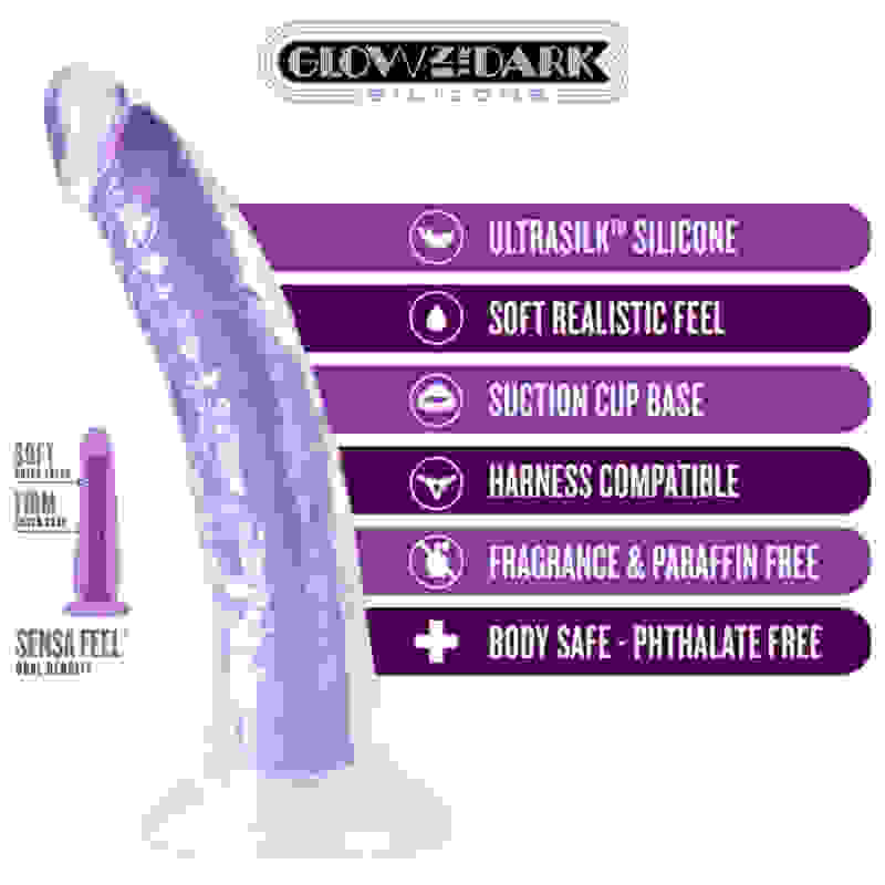 Neo Elite Glow in the Dark - Light - 7 Inch  Silicone Dual Density Dildo - Neon Purple