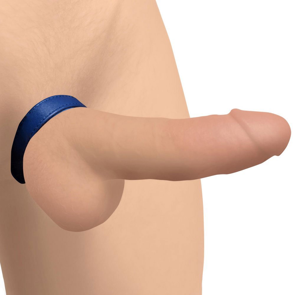 Leather and Velcro Cock Ring - Blue - Image 2