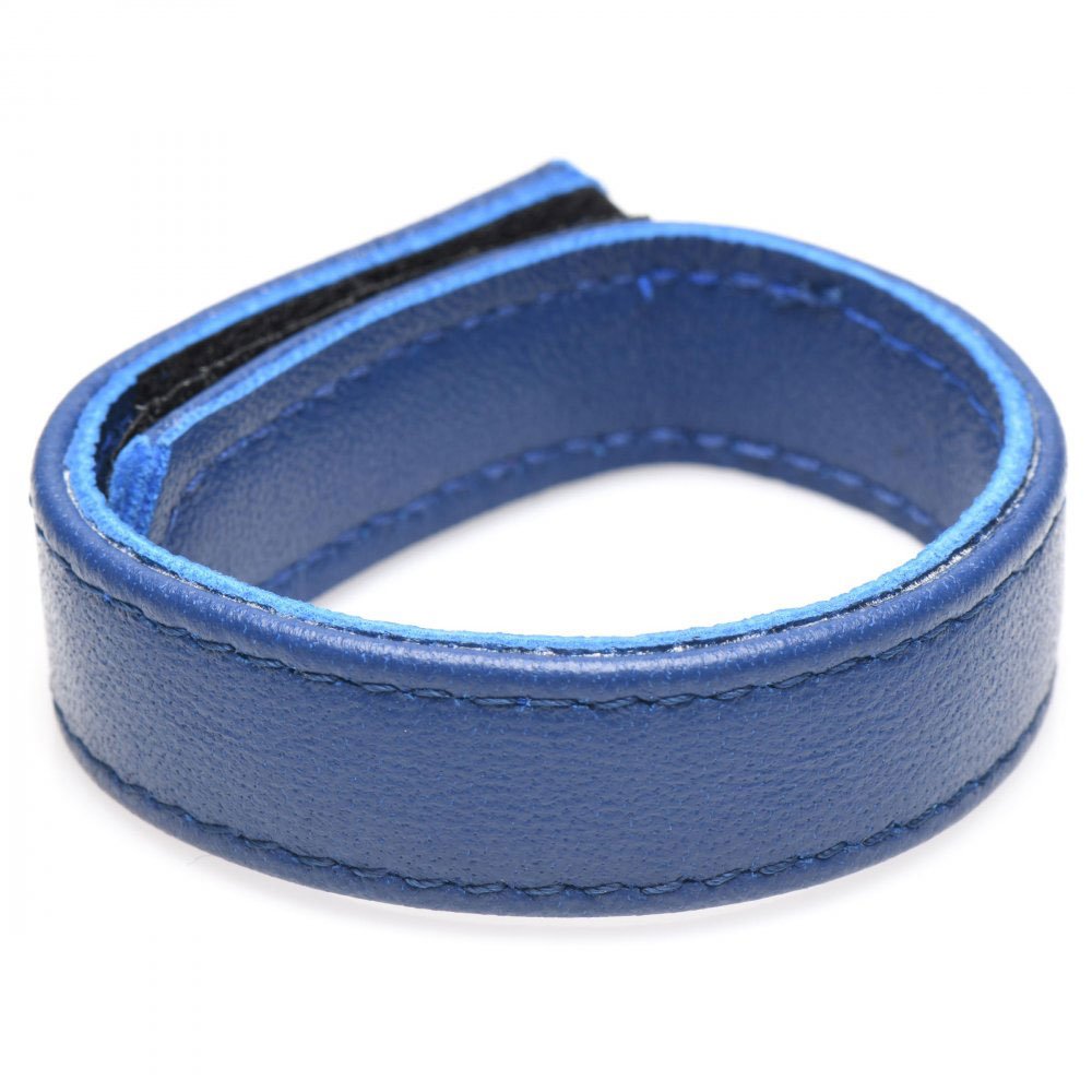 Leather and Velcro Cock Ring - Blue - Image 3