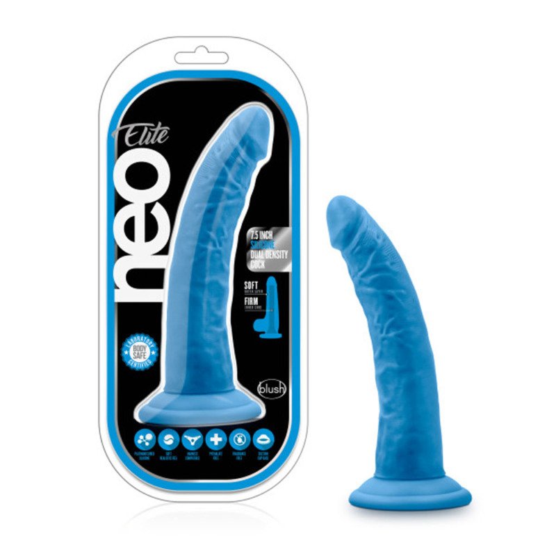 Neo Elite - 7.5 Inch Silicone Dual Density Cock - Neon Blue - Image 2