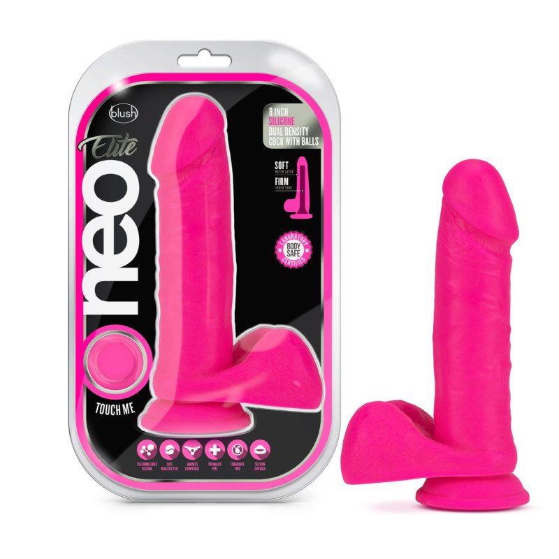 Neo Elite - 8 Inch Silicone Dual Density Cock With Balls - Neon Pink - Image 3