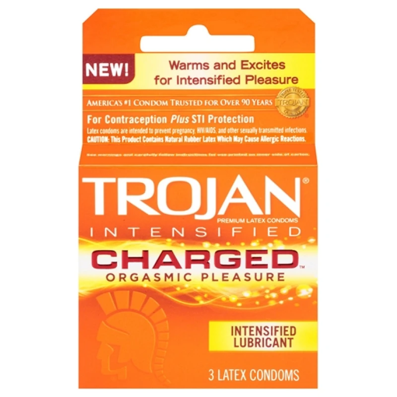Trojan Intensified Charged Orgasmic Pleasure Condoms - 3 Pack