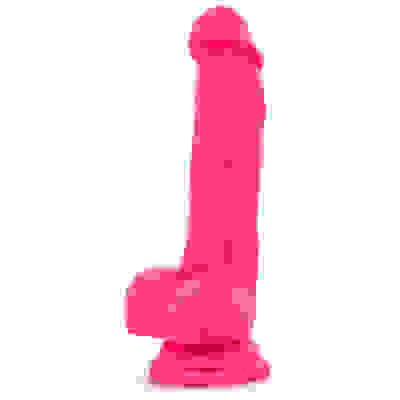 Neo - 7.5 Inch Dual Density Cock With Balls - Neon Pink