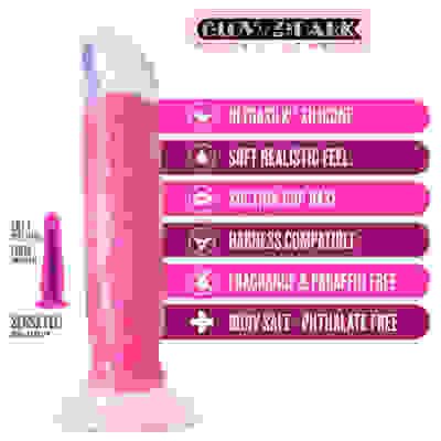 Neo Elite Glow in the Dark - Marquee - 8 Inch Silicone Dual Density Dildo - Neon Pink