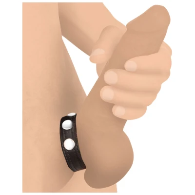Cock Gear Leather Speed Snap Cock Ring - Black