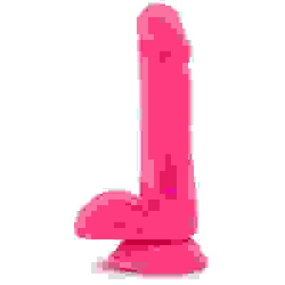 Neo Elite - 6 Inch Silicone Dual Density Cock  With Balls - Neon Pink