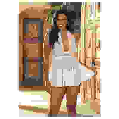 Stretch Mesh and Baby Doll With  Bow - Queen Size - White