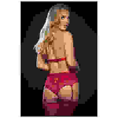 2 Pc Divine Lace Up Garter Teddy With Snap Crotch - One Size - Red