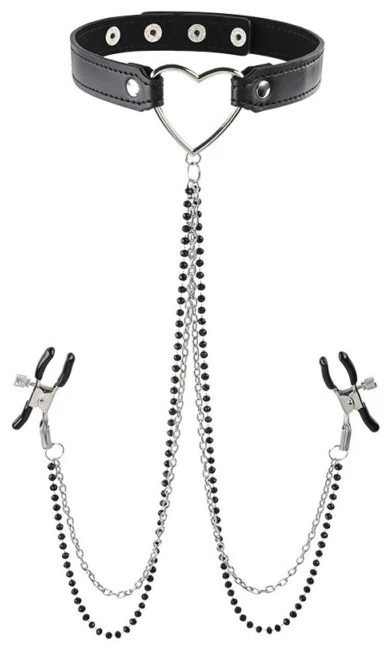 Amor Collar With Nipple Clamps - Black
