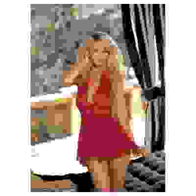 Stretch Mesh and Baby Doll With Bow - One Size - Red