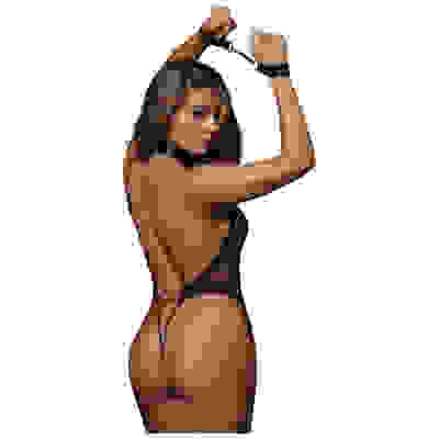 Fishnet Teddy and Restraints - One Size - Black