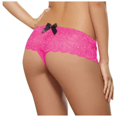 Open Crotch Lace Boy Short - Small - Hot Pink