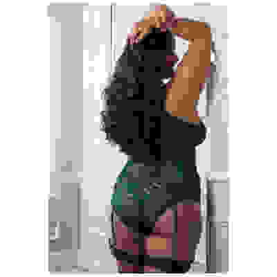 2pc Floral Lace Strappy Garter Teddy With Sheer Plunge - Ultramarine Green