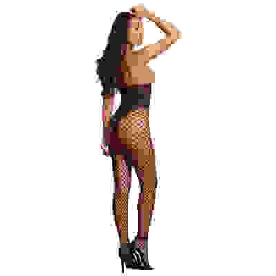 Open Cup Bodystocking - One Size - Black