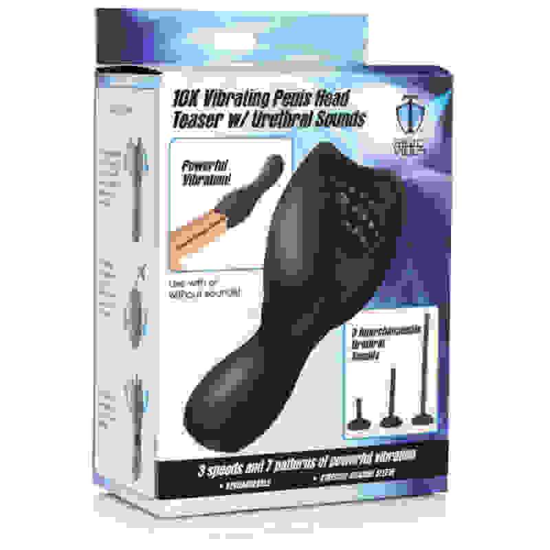 10x Vibrating Penis Head Teaser With Urethral Sounds - Black