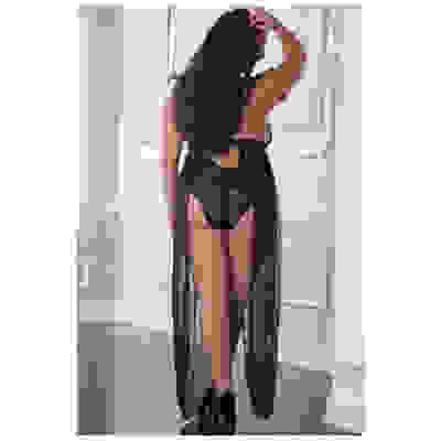1 Pc. Zipper Crotch Teddy Gown - Black - Queen Size