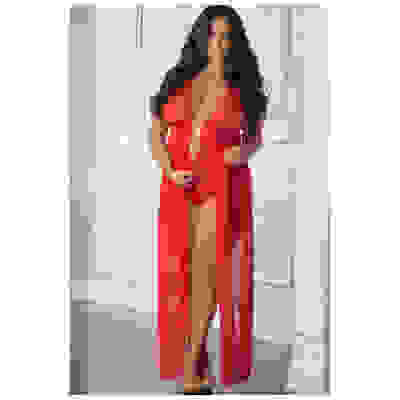 1 Pc. Zipper Crotch Teddy Gown - Red - Queen Size