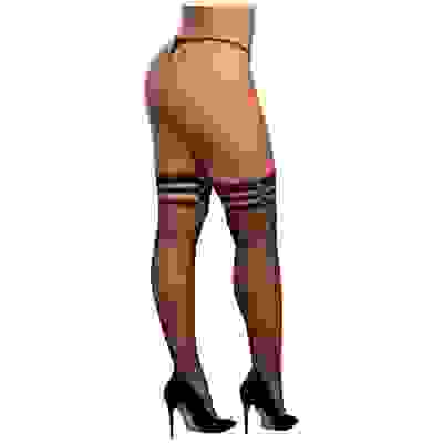 Strappy Fishnet Thigh High - One Size - Black