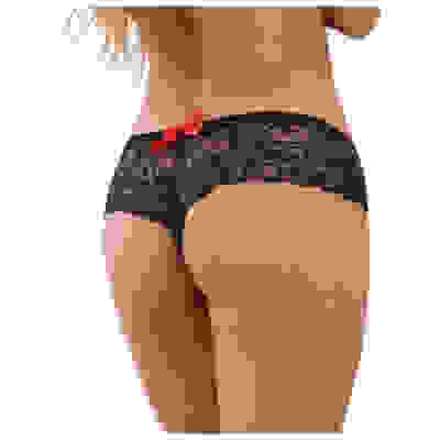 Open Crotch Lace Boy Short - Small - Black