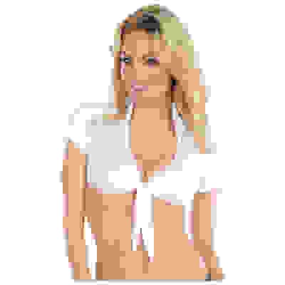 Dreamgirl All Tied Up Stretch Tie-Front Crop Top - White - M/l
