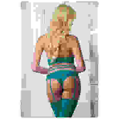 2pc Wired Cups Cut Out Garter Teddy - One Size - Teal Turquoise