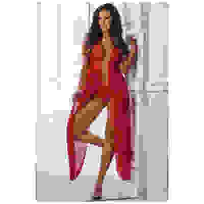 Zipper Crotch Teddy Gown - One Size - Red