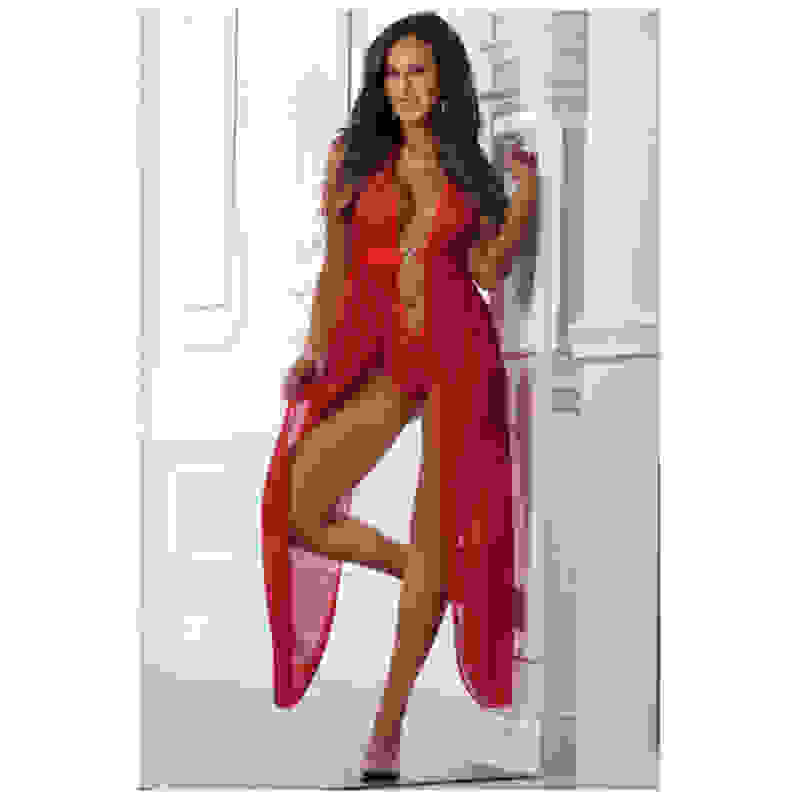 Zipper Crotch Teddy Gown - One Size - Red