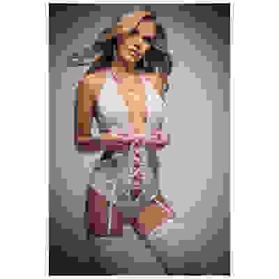 2 Pc Divine Lace Up Garter Teddy With Snap Crotch  and Stocking - One Size - White Pastel Pink