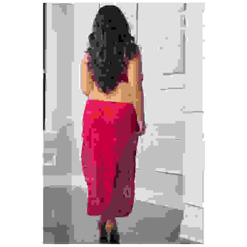 2 Pc. Shoulder-Baring Laced Night Dress - Red  Cherry - Queen Size