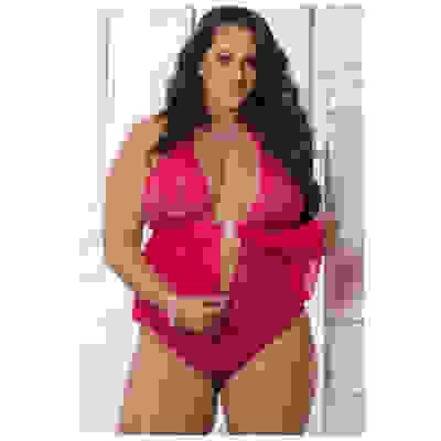 Zipper Crotch Teddy Babydoll - Queen Size - Berry Kiss