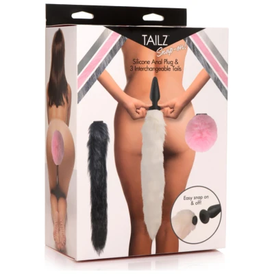 Snap-on Silicone Anal Plug and 3 Interchangeable  Tails