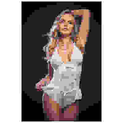 1 Pc Lace Flared Teddy With Snap Crotch - One Size - White