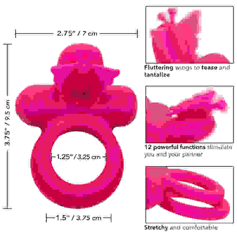 Silicone Rechargeable Dual Butterfly Ring - Pink