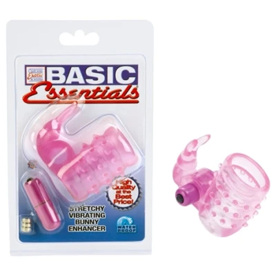 Basic Essentials Stretchy Vibrating Bunny Enhancer - Pink