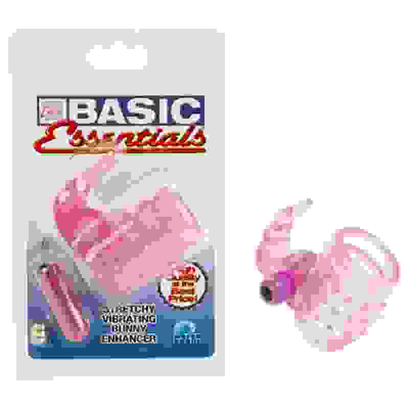 Basic Essentials Stretchy Vibrating Bunny Enhancer - Pink