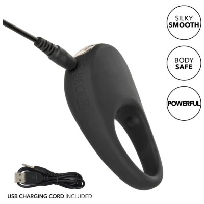 Silicone Rechargeable Pleasure Ring - Black - Black