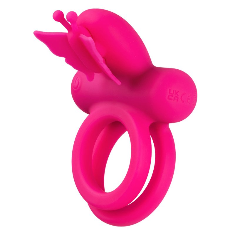 Silicone Rechargeable Dual Butterfly Ring - Pink - Image 3