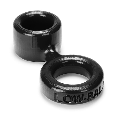Low Ball Cock Ring With Attached Ball Stretcher - Black