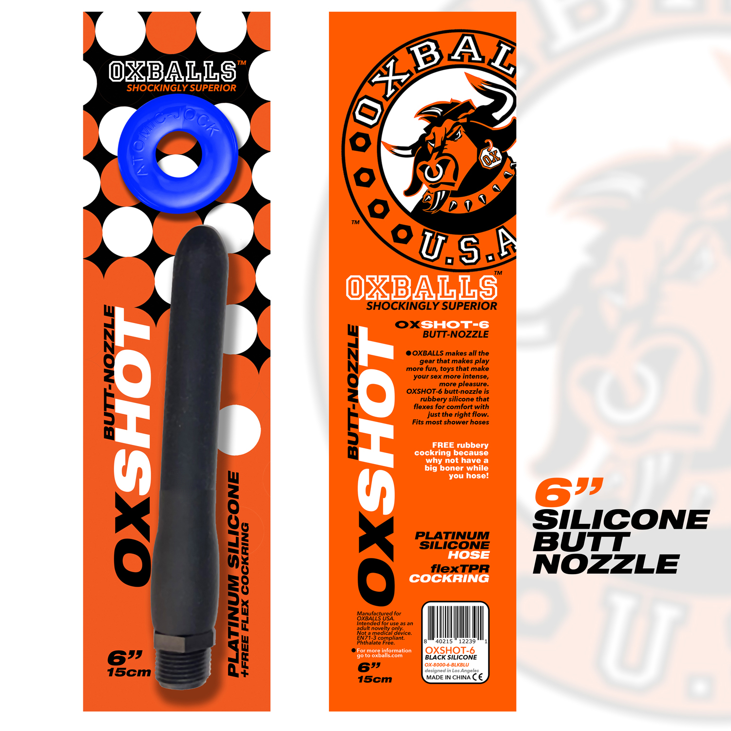 Oxshot - Butt-Nozzle Shower Hose 6 Inch - Black Blue