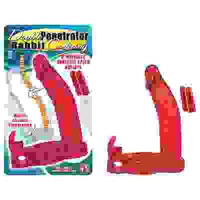 Double Penetrator Rabbit Cock Ring - Red