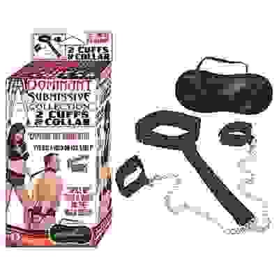Dominant Submissive Collection 2 Cuffs and Collar  - Black