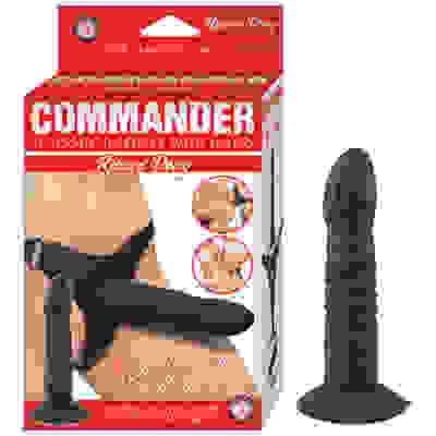 Commander Ribbed Dong With Harness - Black