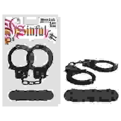 Sinful Metal Cuffs With Keys & - Love Rope - Black