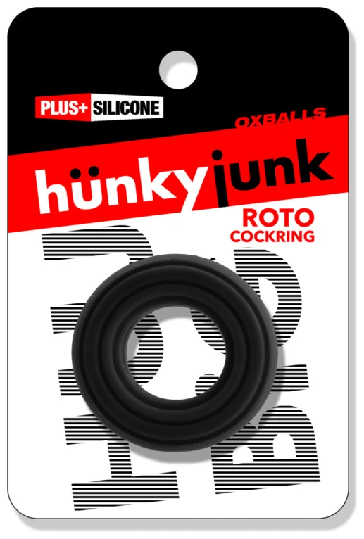 Roto Grooved Gripper-Ribbed Cockring Black Fog