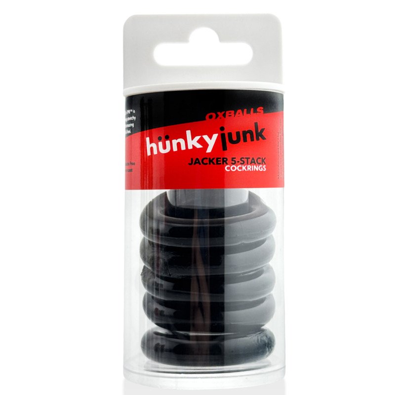 Jacker 5-Stack Five-Pack Tube Super-Strong Cockrings Black